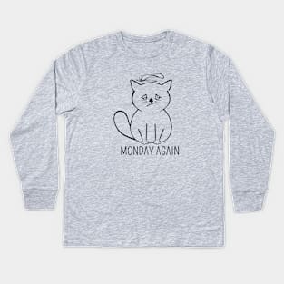 Monday morning - Exhausted cat Kids Long Sleeve T-Shirt